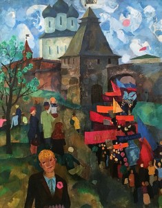Валерий Ватениин - Первое мая во Пскове, 1970 (картон, темпера)