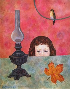 Валерий Ватенин - Девочка, лампа и птица, 1966 (холст на картоне, масло)