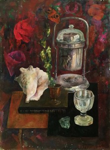 Валерий Ватенин - Натюрморт с мимозой, 1973 (холст на картоне, темпера)