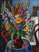 Виктор Мымрин - Цветы с рисунком обнаженной модели, 1989 (холст, масло)