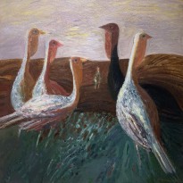 Владимир Курдюков - Индюшки, 1982 (оргалит, масло)