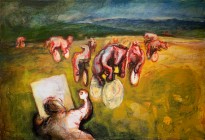 Юрий Гусев — Автопортрет с коровой, 2015 (холст, темпера)