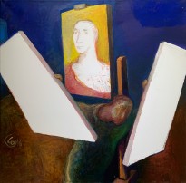 Юрий Гусев — Автопортрет с холстом, 2013 (холст, темпера)
