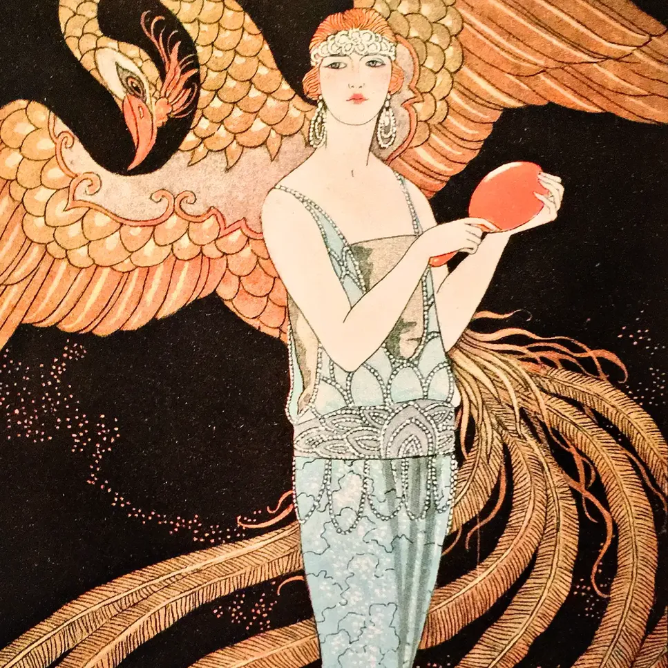 Жорж Барбье — Заклятия, вечернее платье от Beer, иллюстрация для журнала Gazette du bon ton, 1922 (рисунок, раскрашенный трафаретом на бумаге)