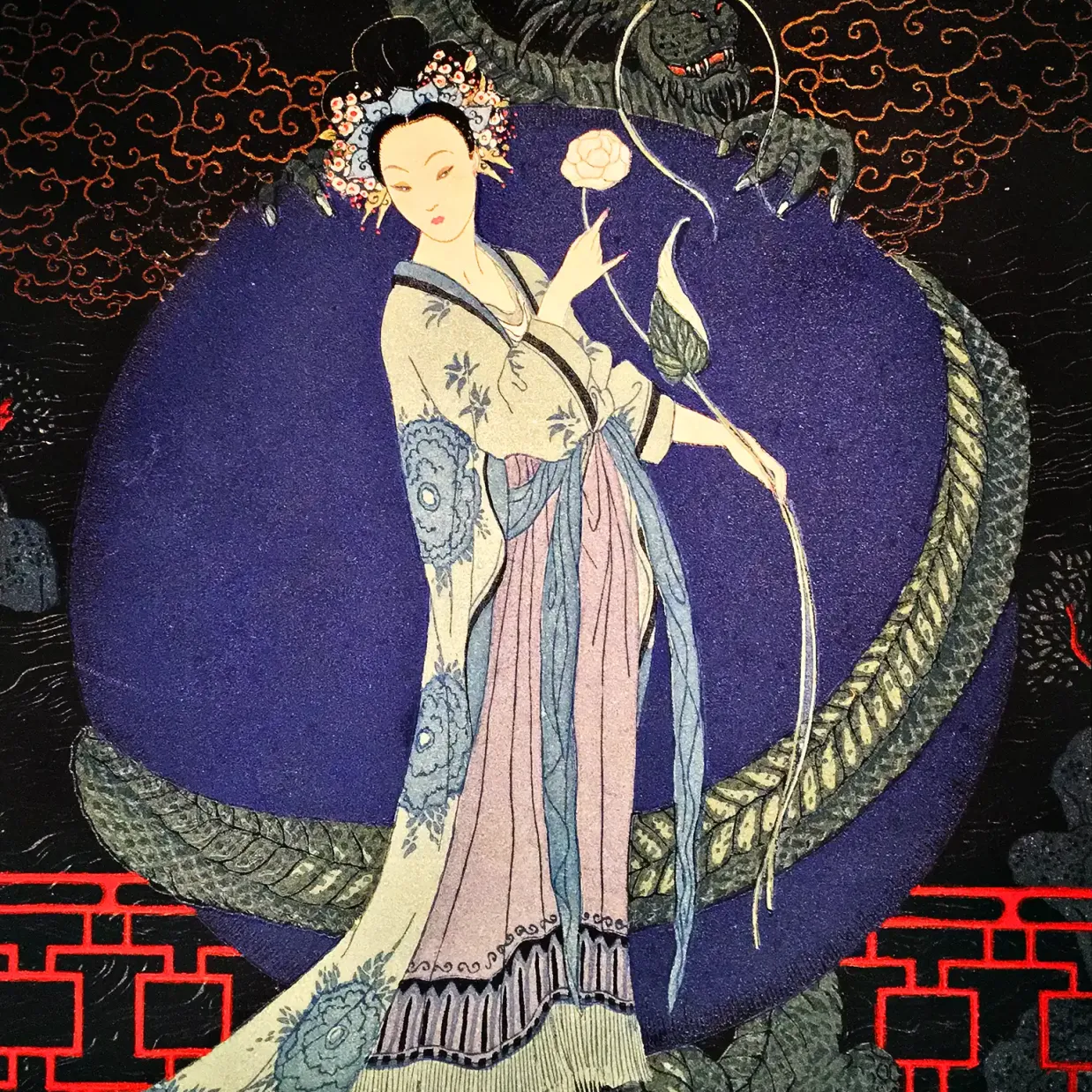 Жорж Барбье — Турандот, китайская принцесса. Иллюстрация, выполненная по трафарету на бумаге 1922