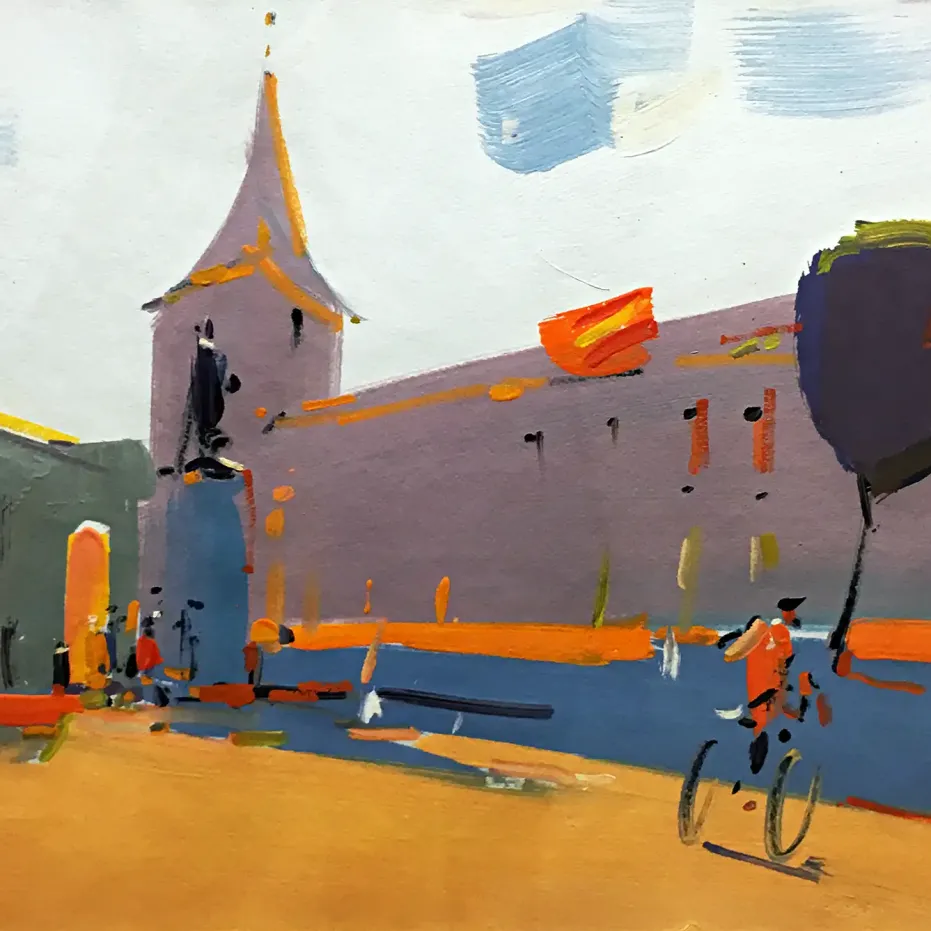 Алексей Ланцев — Площадь в Мадриде, 2018 (бумага, смешанная техника)