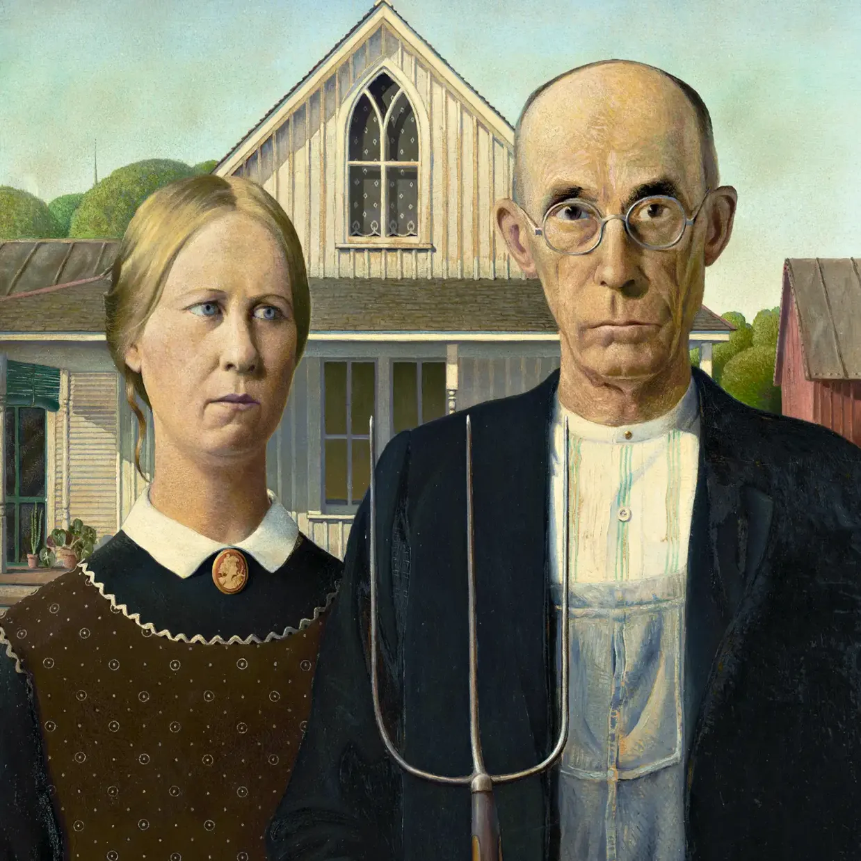 Грант Вуд — Американская готика, 1930 (древеесноволокнистая плита, масло)