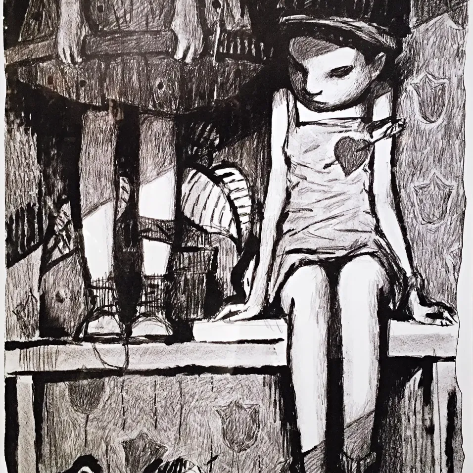 Андрей Осташов — Куклы под столом, 2010 (автолитография)