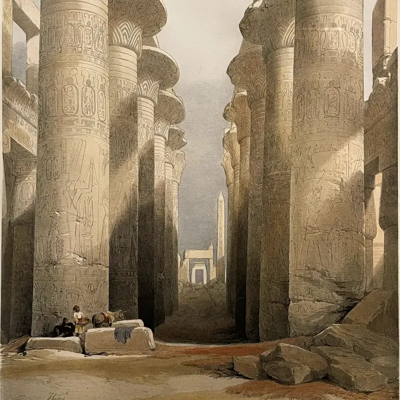 Дэвид Робертс, Луи Хаге — Большой зал в Карнаке, Фивы, 1846 (тонированная и вручную раскрашенная литография)