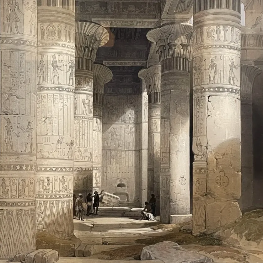 Дэвид Робертс, Луи Хаге — Большой зал в Карнаке, Фивы. 1846 (тонированная и вручную раскрашенная литография)