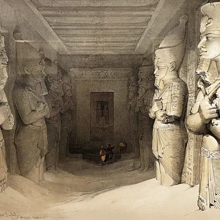 Дэвид Робертс, Луи Хаге — Интерьер храма Абу-Симбел, 1846,(Тонированная и вручную раскрашенная литография)