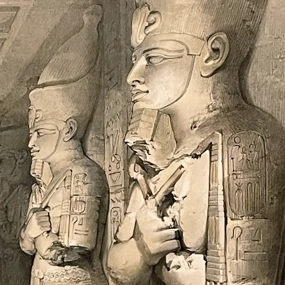 Дэвид Робертс, Луи Хаге — Интерьер храма Абу-Симбел, фрагмент, 1846,(Тонированная и вручную раскрашенная литография)