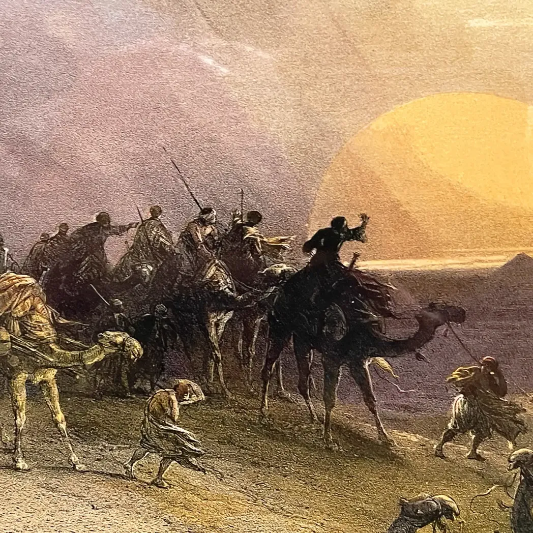 Дэвид Робертс, Луи Хаге — Приближение симума, пустыня Гизы, фрагмент 2, 1849 (Тонированная и вручную раскрашенная литография)