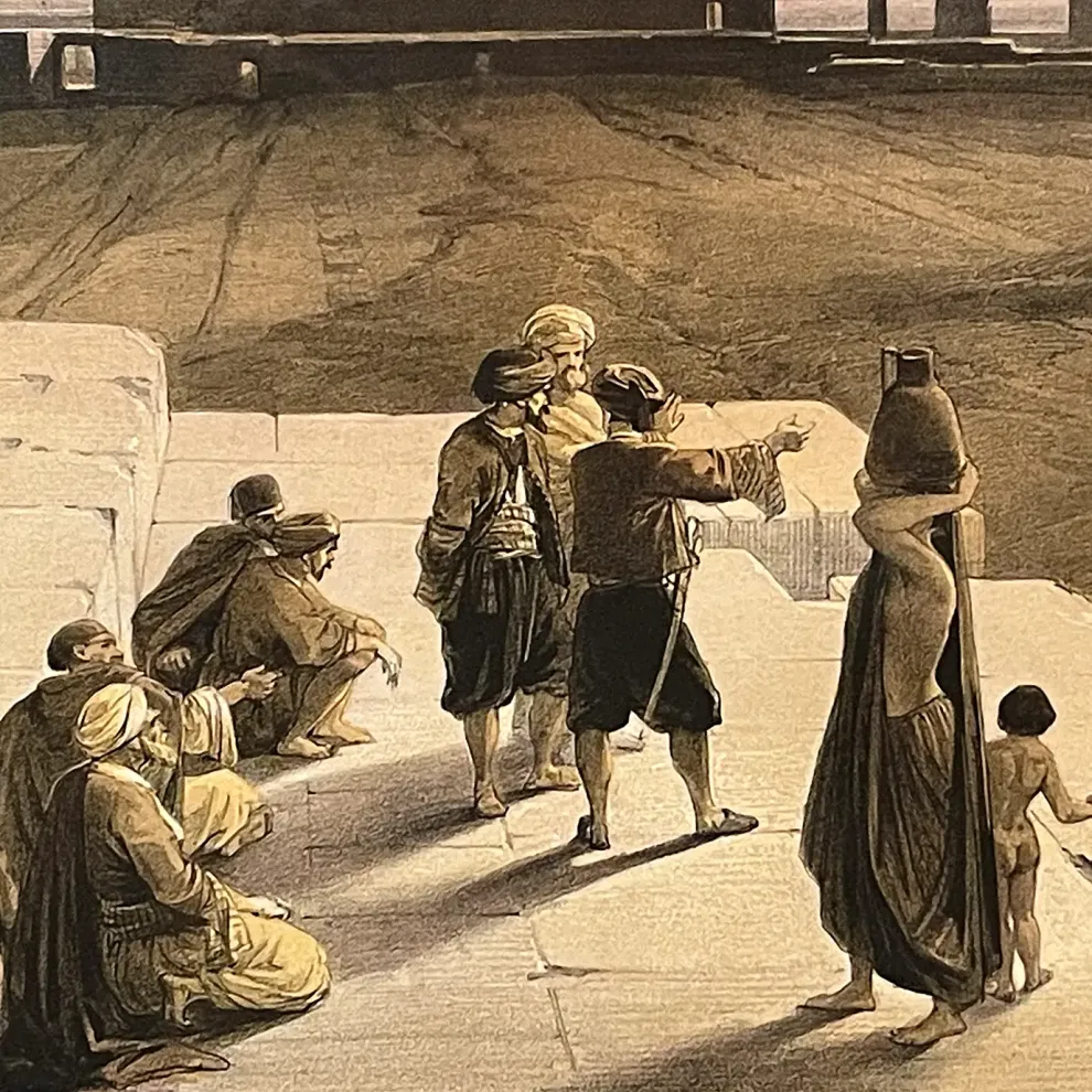 Дэвид Робертс, Луи Хаге — Руины Карнака, фрагмент, 1847 (тонированная и вручную раскрашенная литография)