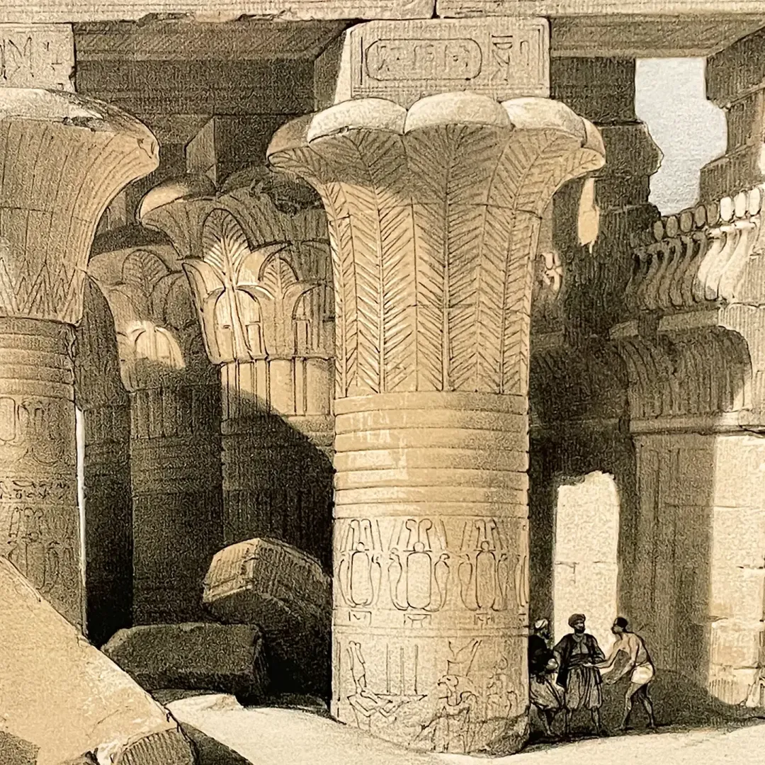 Дэвид Робертс, Луи Хаге — Руины Ком-Омбо, фрагмент, 1846 (тонированная и вручную раскрашенная литография)