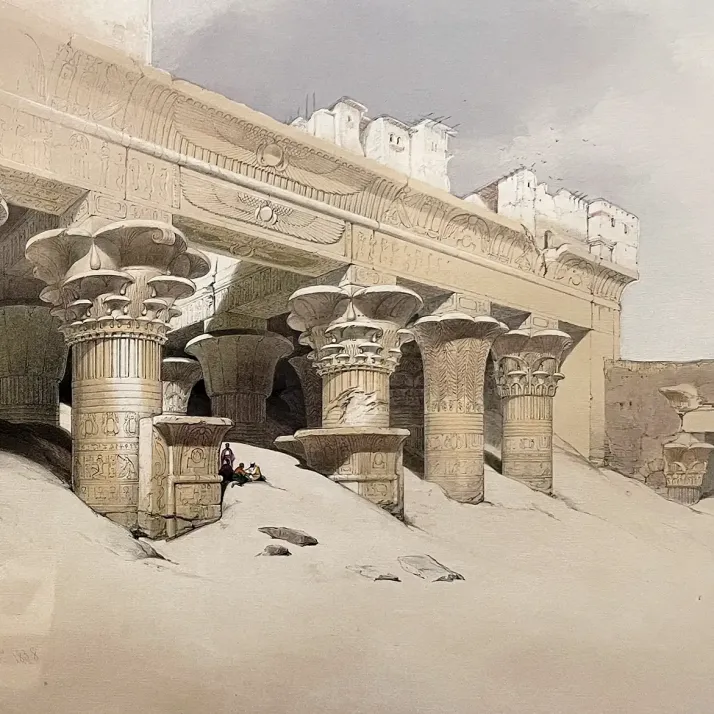 Дэвид Робертс, Луи Хаге — Часть портика в Эдфу, 1846 (Тонированная и вручную раскрашенная литография)