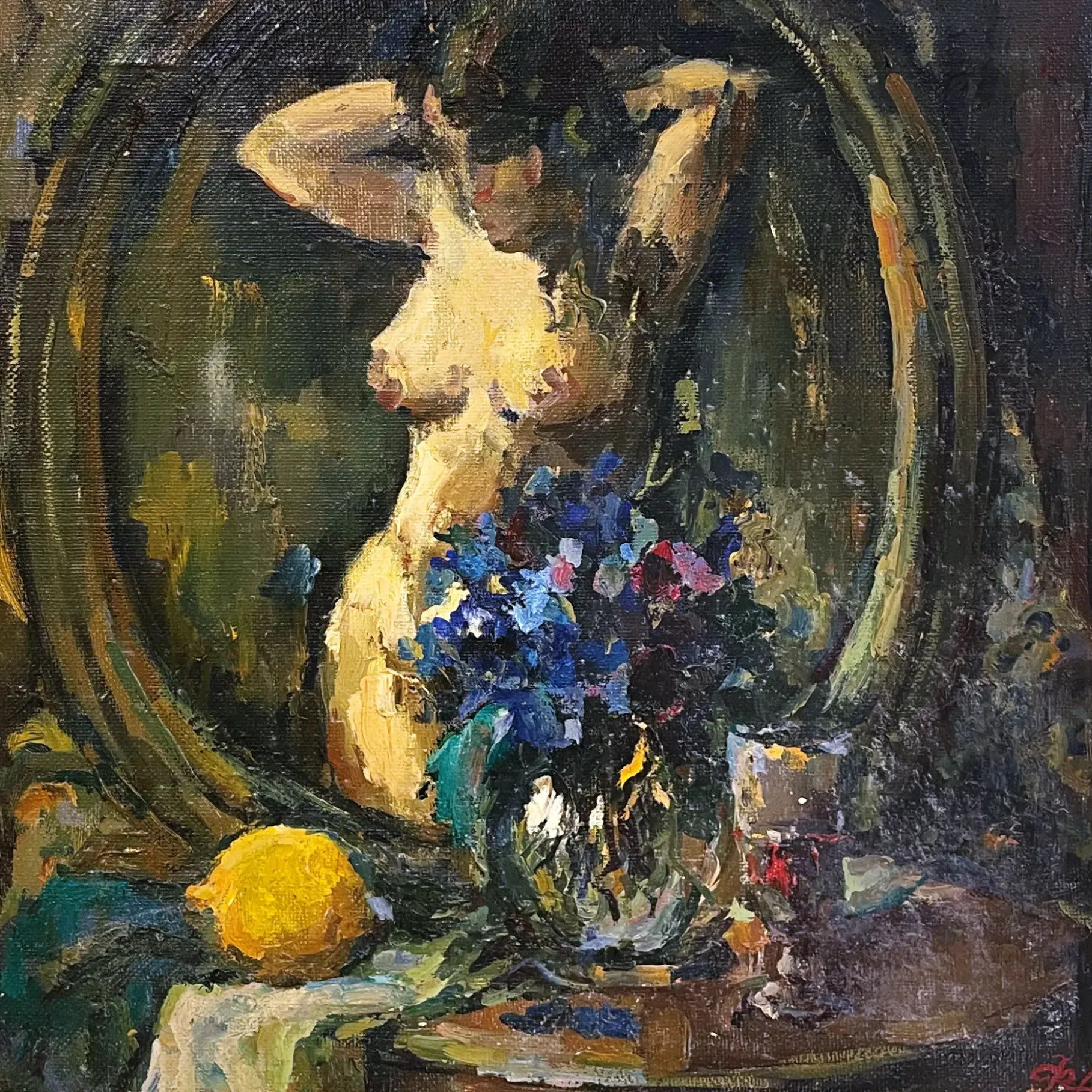 А.В. Филимонов — Голубые подсснежники или натюрморт с зеркалом, 1993 (холст, масло)