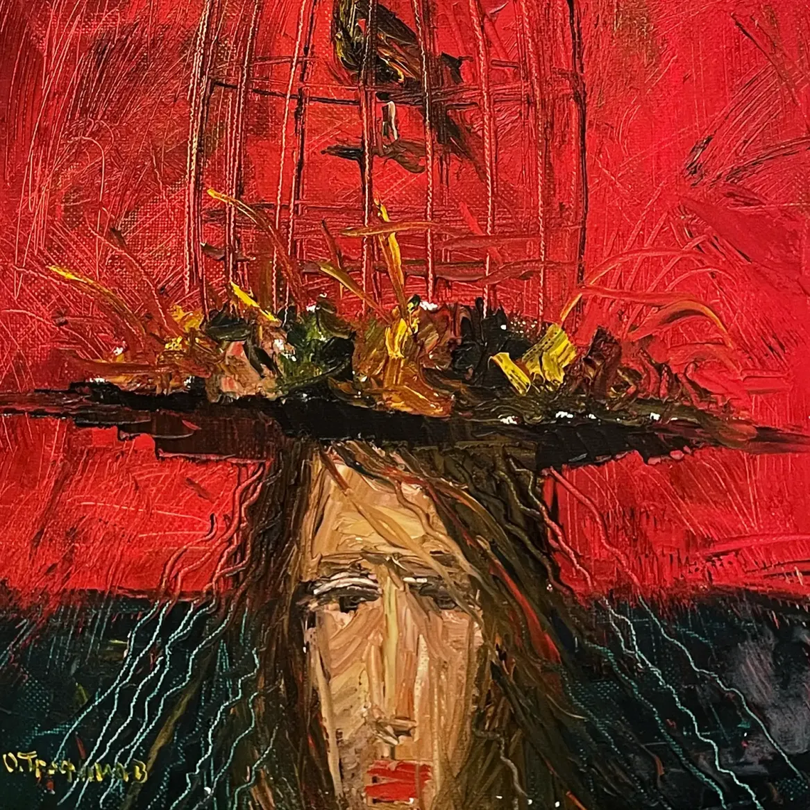 О. Трофимов — Вечерний разговор с птицей, 1994 (холст, масло)