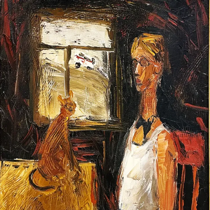 О. Трофимов — Человек и кошка, 1994 (холст, масло)