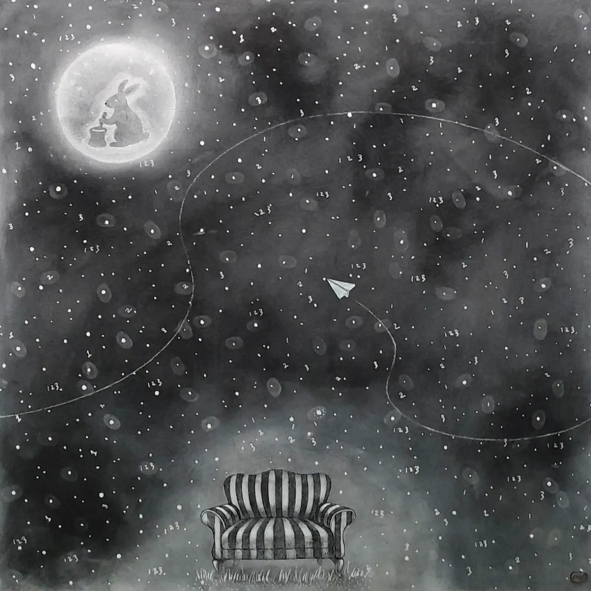 Джини Ким —След памяти, 2025 (уголь, карандаш, деревянная панель)