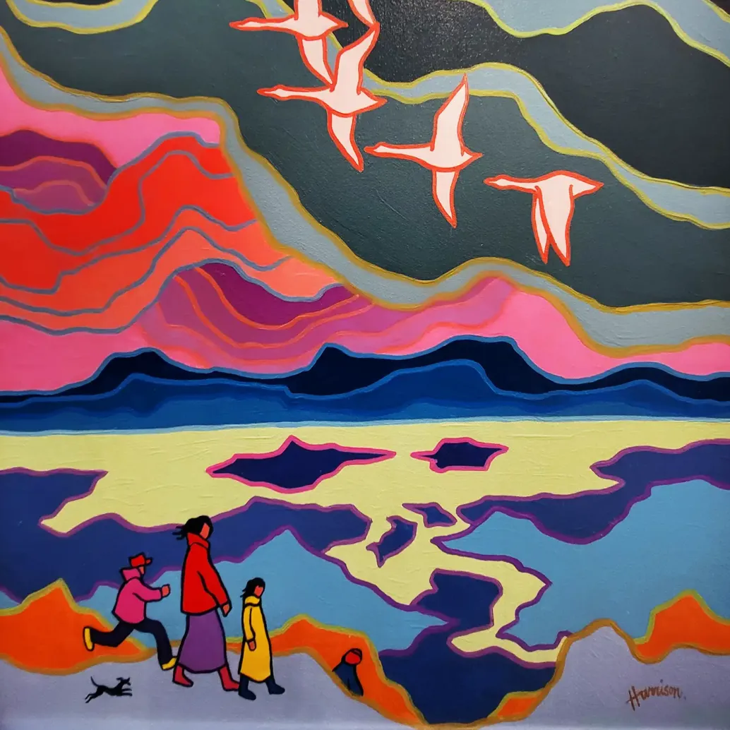 Тед Харрисон — Летящие гуси, 1982 (холст, акрил)