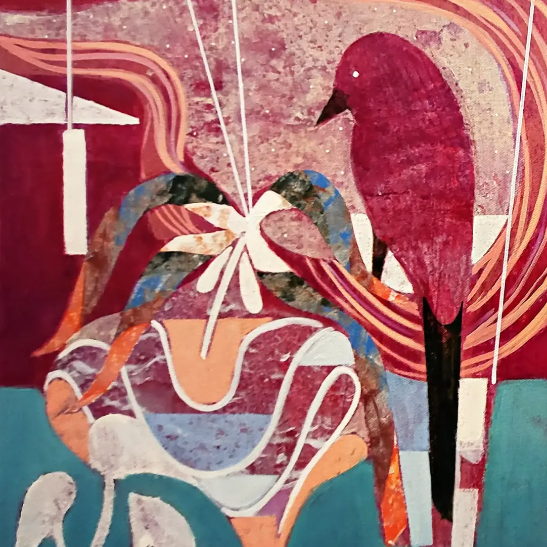 Вик Нареш — Ждущая ворона, 2025 (масло и гуашь на хлопке)