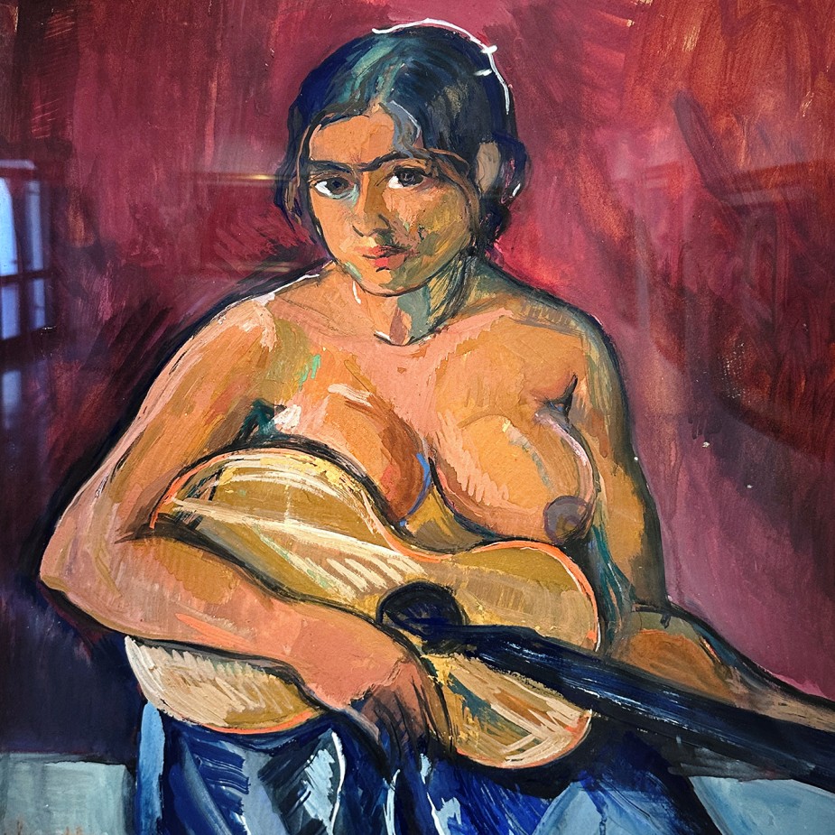 Вильмош Перлротт-Чаба — Женщина с гитарой, 1918 (картон, масло)