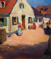 Даниэль Мехалик — Болтовня в маленьком городке (картон, масло)