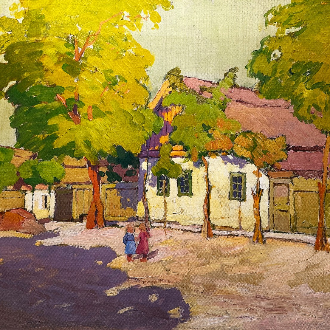 Дезо Типари — Яркий солнечный свет воскресным утром, 1911 (панель, масло)