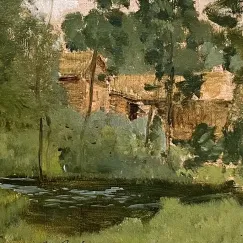 Исаак Левитан — Пейзаж с домом, 1894 (масло, тушь на картоне)