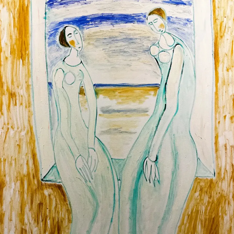 Геннадий Устюгов --Две девочки сидят у окна и разговаривают, как жить дальше, 2012 (холст, масло)