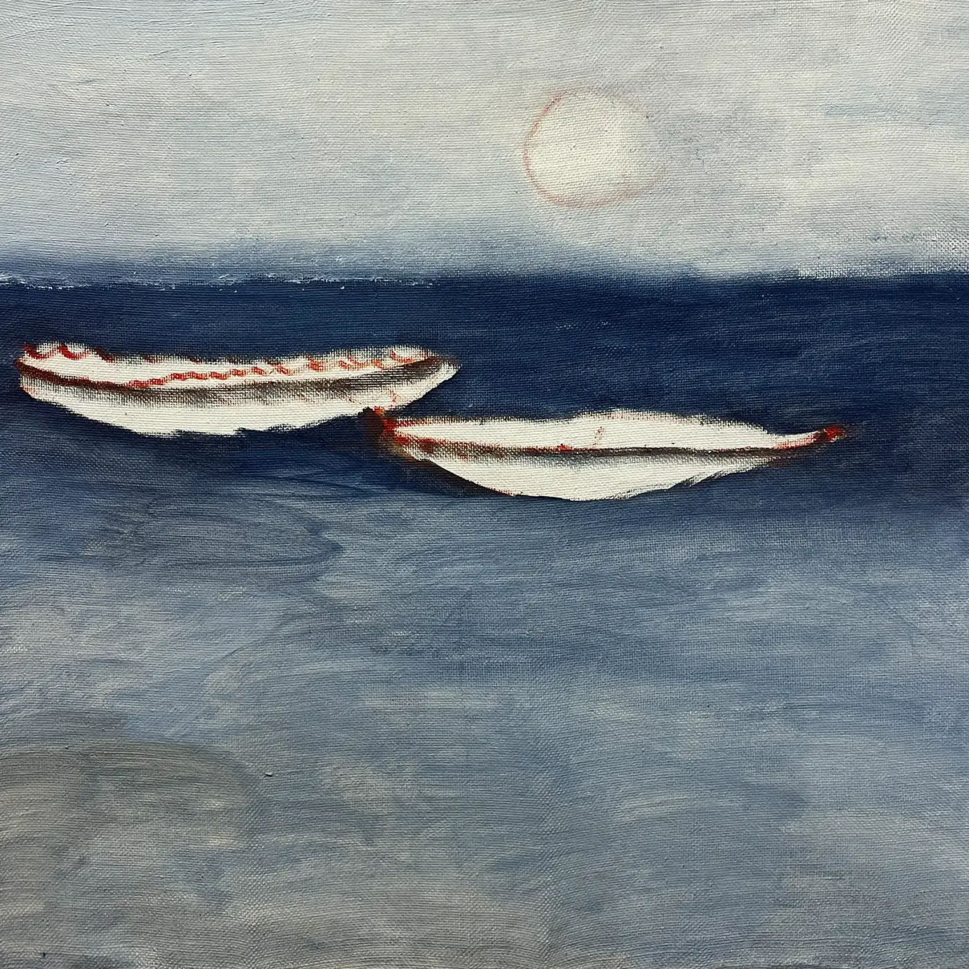 Геннадий Устюгов -- Куда вы плывете, две белые лодки 1992 (холст, масло)