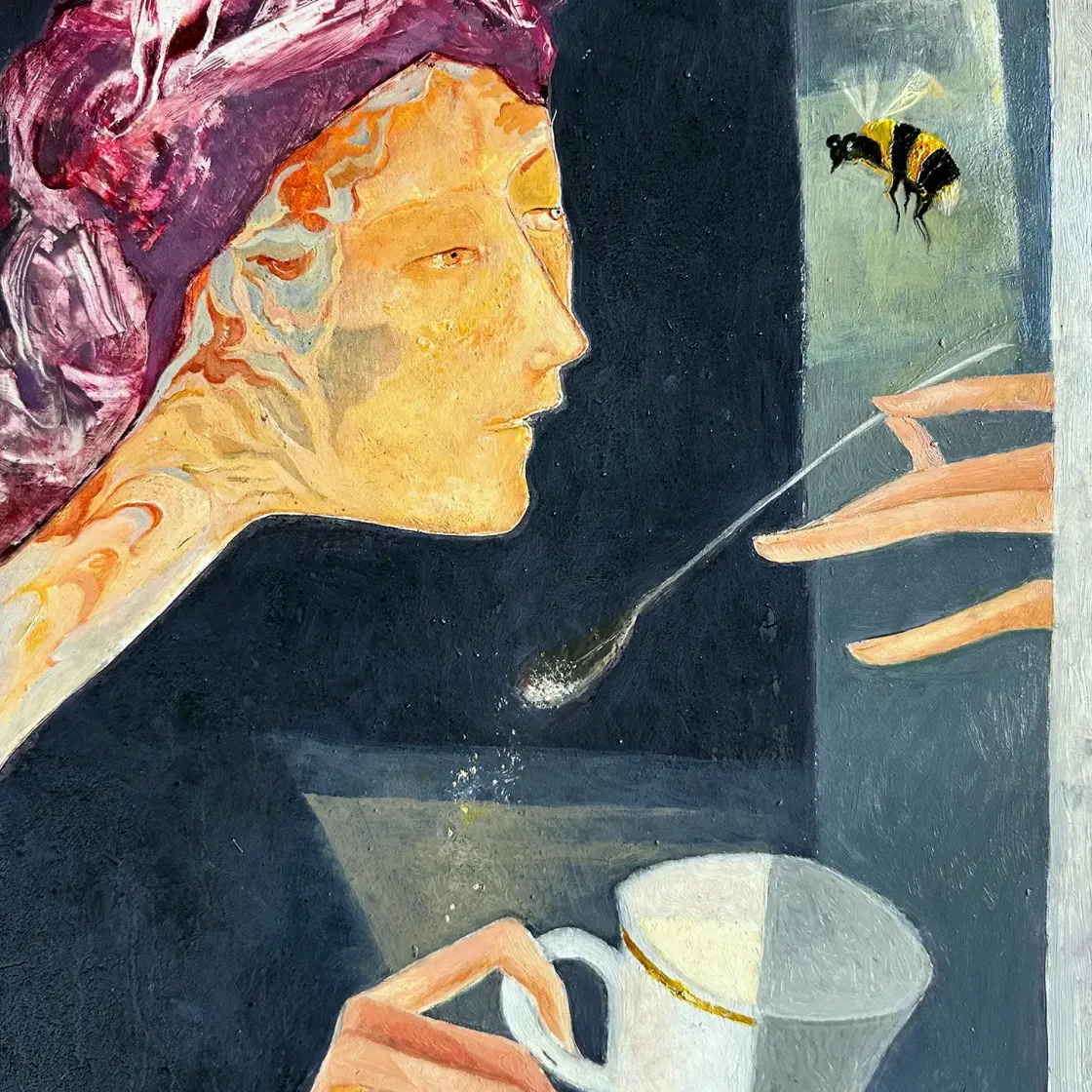 Герасим Антарин — Внезапная пчела и космический сахар (темпера и масло на дереве)