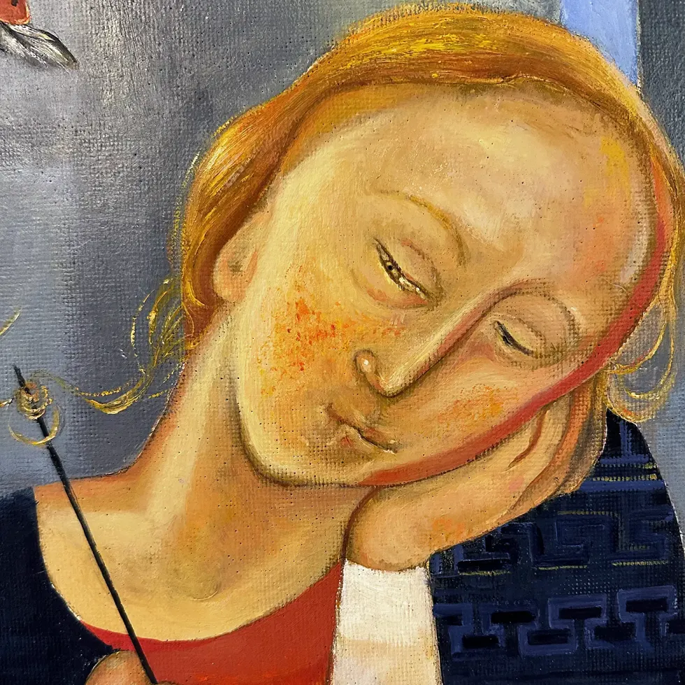 Герасим Антарин — Зима. В ожидании, фрагмент (масло на фанере)