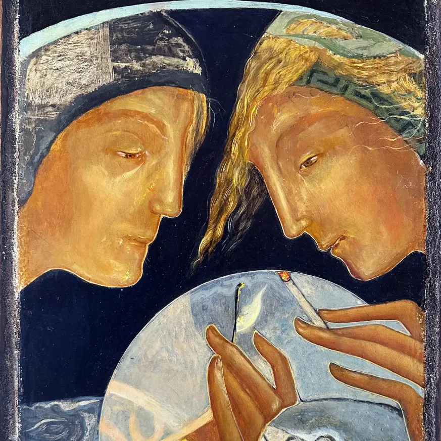 Герасим Антарин — Курящий на мосту (темпера и масло на дереве)