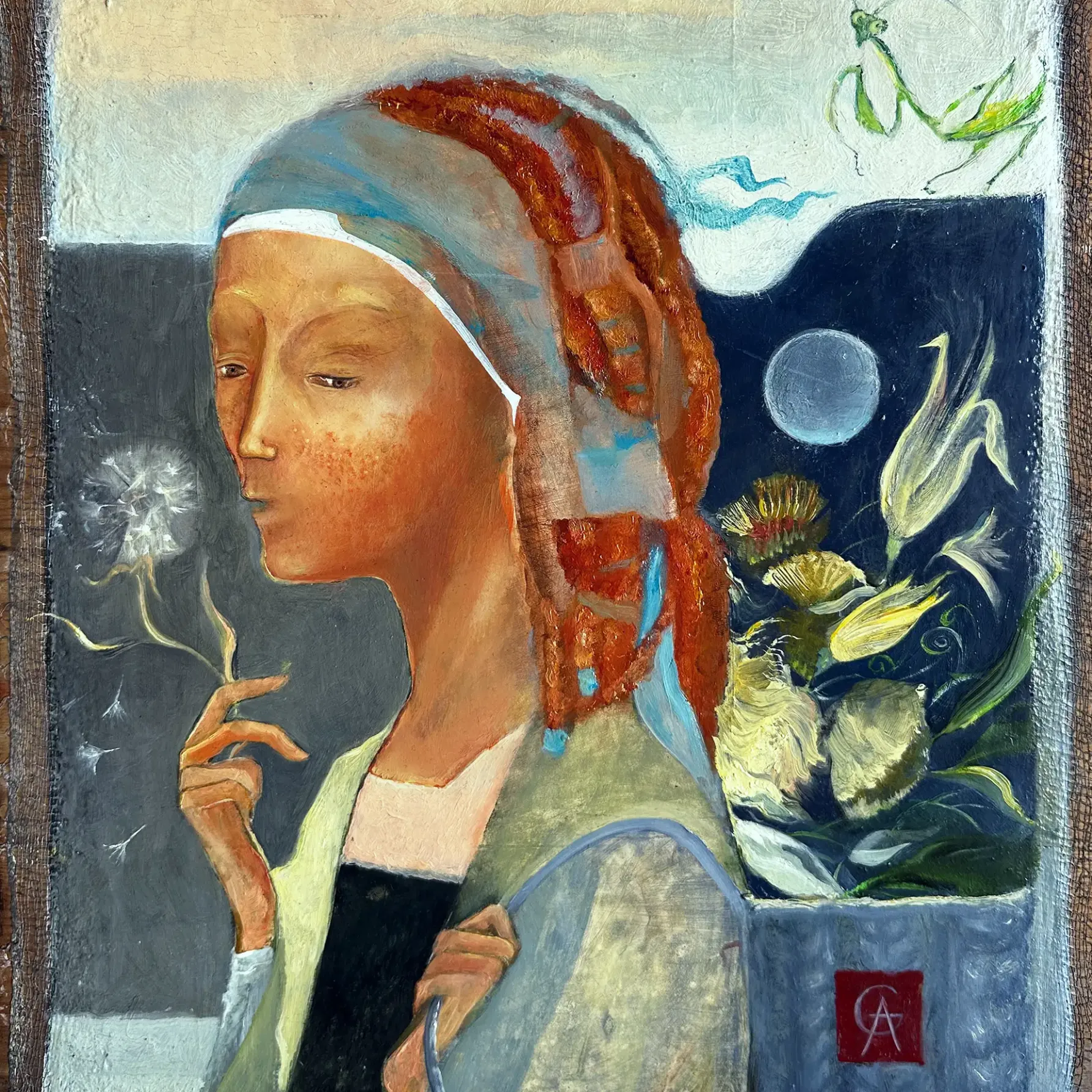 Герасим Антарин — Продавщица цветов (масло на фанере)