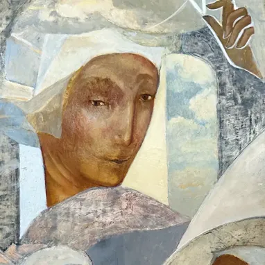 Герасим Антарин — Развешивание белья (темпера и масло на дереве)