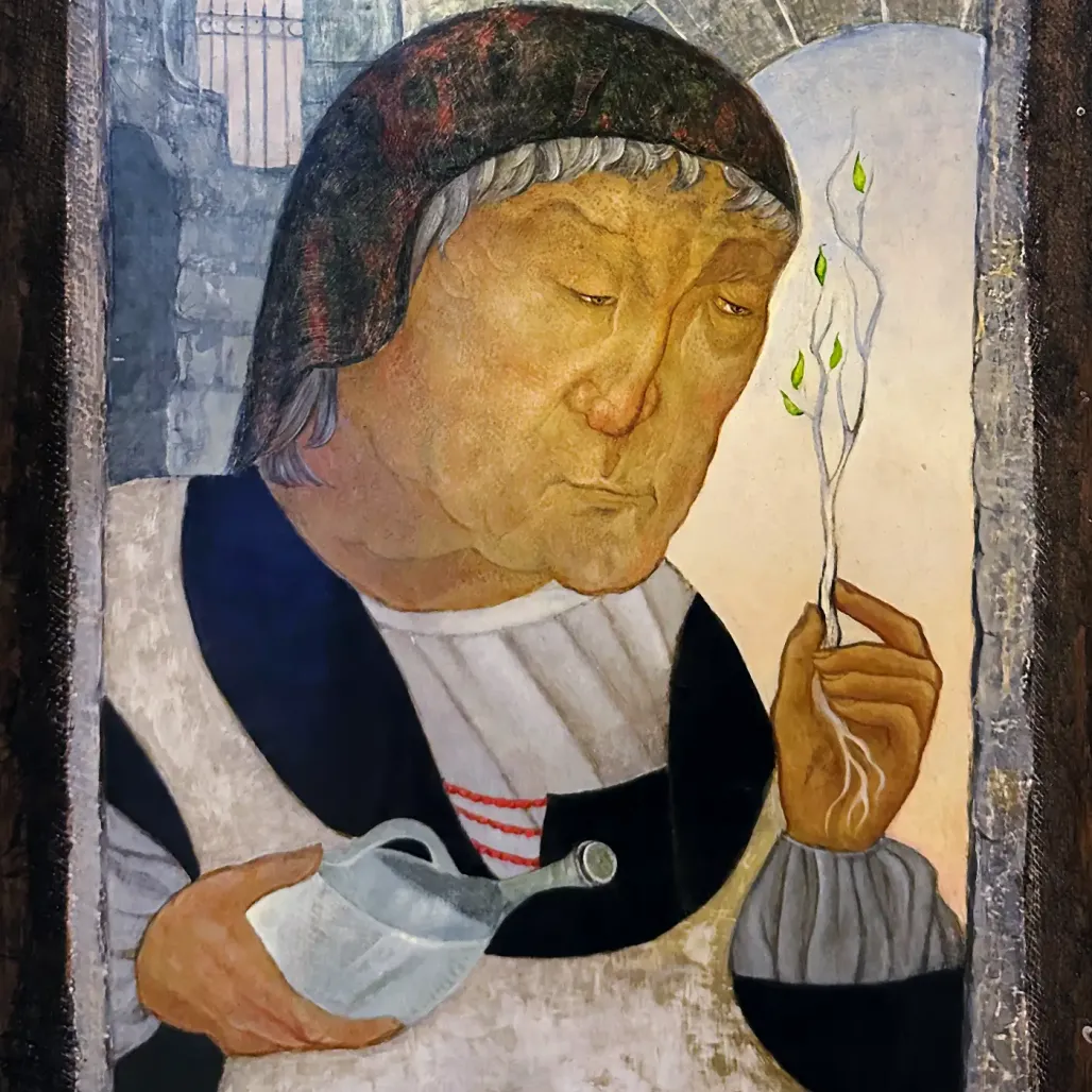 Герасим Антарин — Садовник (темпера и масло на дереве)