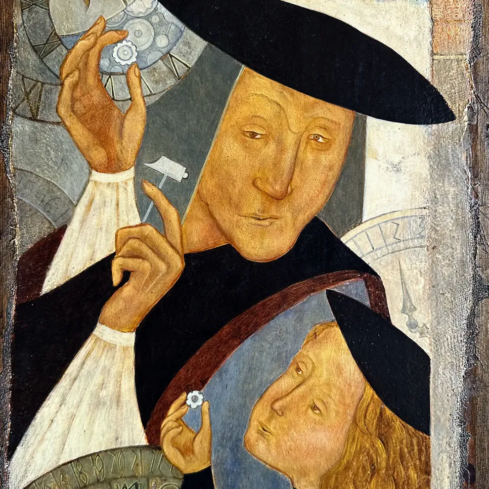 Герасим Антарин — Часовщик (темпера и масло на дереве)