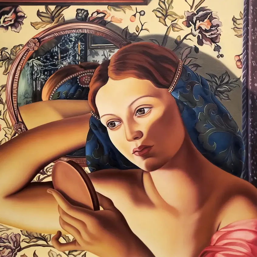 Джесси Мокрин — Женщина смотрится в зеркало, 2025 (холст, масло)