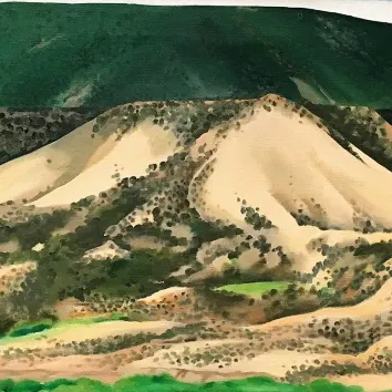 Джорджия О’Киф — Песчаные холмы и меса в Абикьью, 1945 (холст, масло)