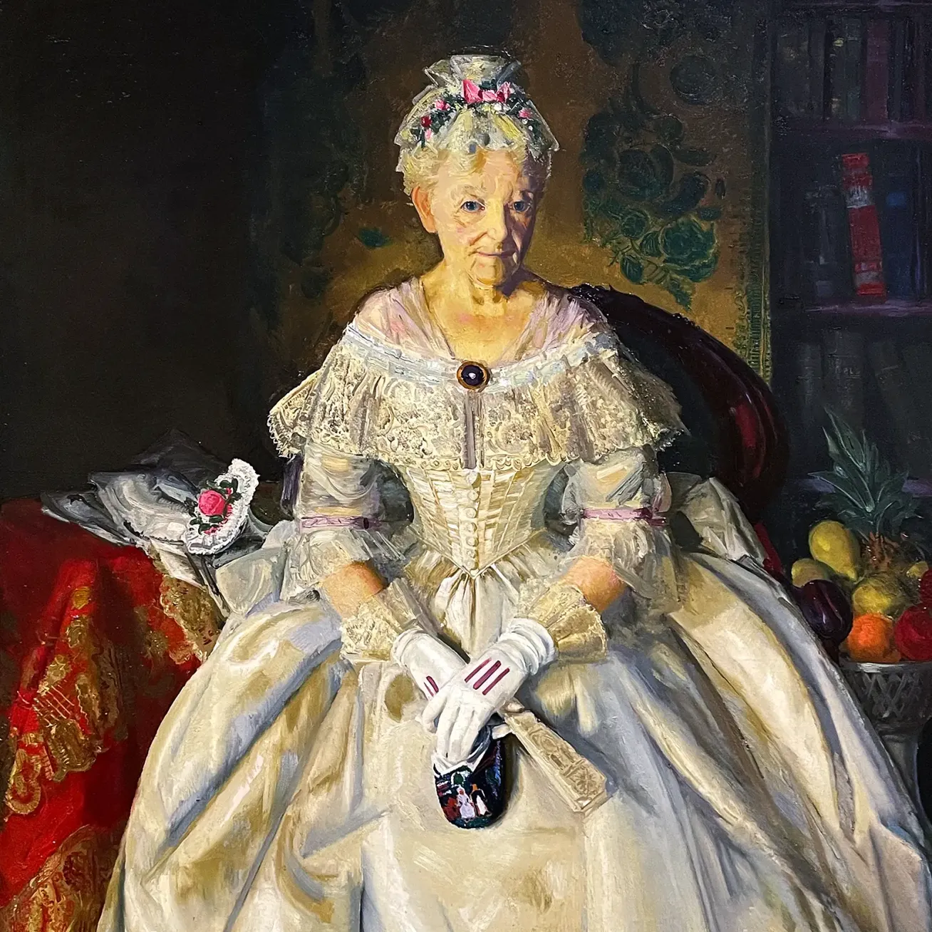 Джордж Беллоуз — Миссис Т. в кремовом шёлке, 1920 (холст, масло)