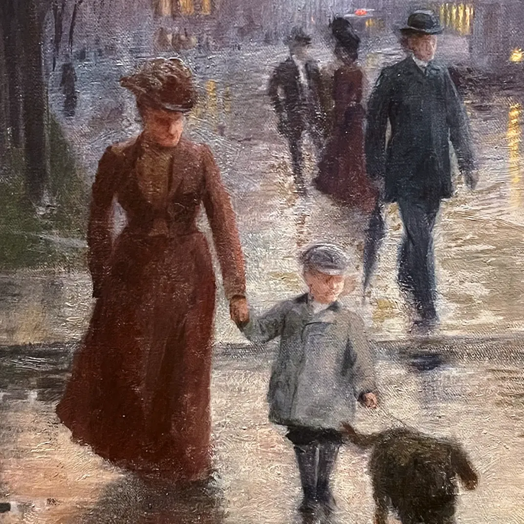 Роберт Кёлер — Дождливый вечер на Хеннепин-авеню, около 1902, фрагмент  (холст, масло)