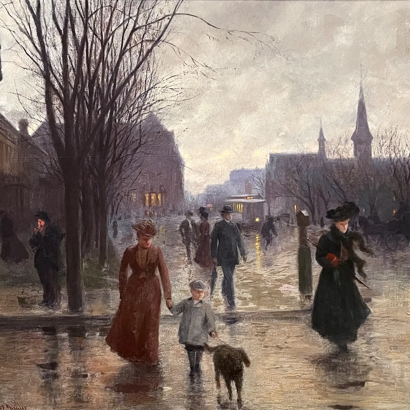 Роберт Кёлер — Дождливый вечер на Хеннепин-авеню, около 1902 (холст, масло)