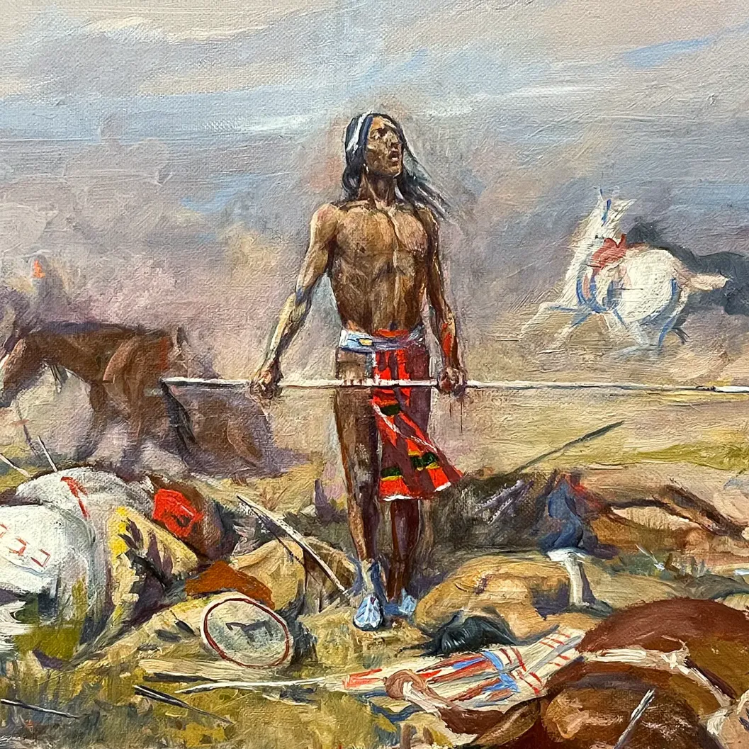 Чарльз М. Рассел — Песнь смерти Одинокого Волка, фрагмент 1, 1901 (холст, масло)