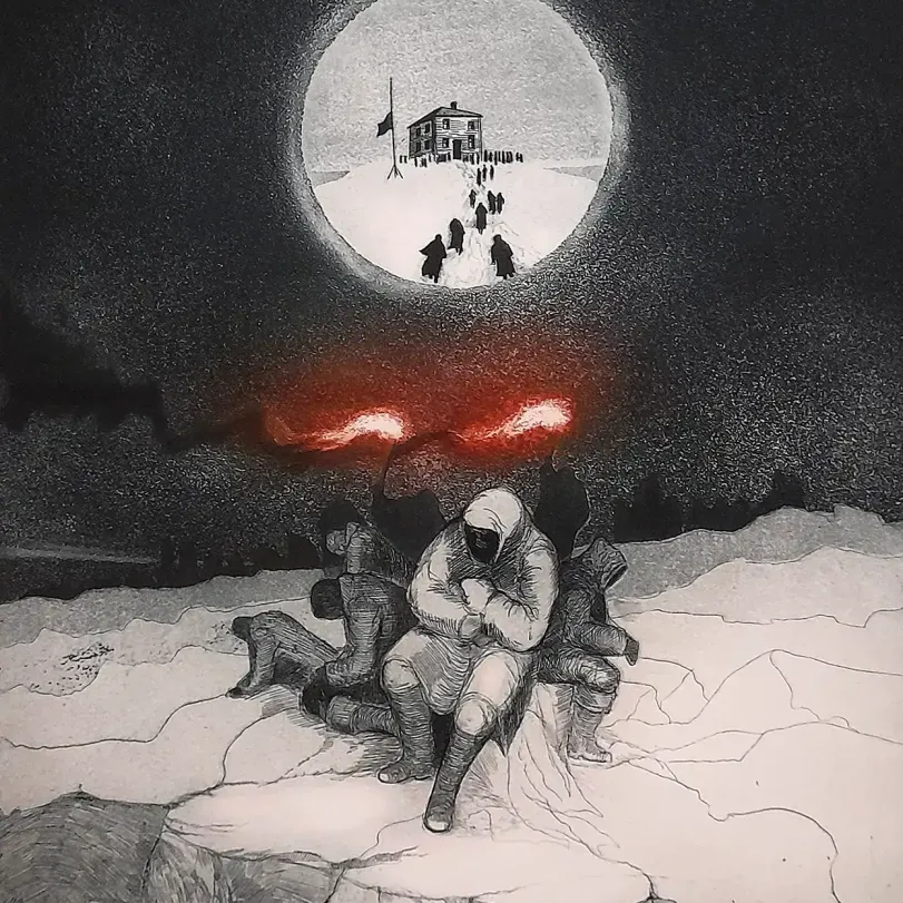 Дэвид Блэквуд — Видение погибшей партии, деревенские похороны, 1967 (офорт и акватинта на бумаге)