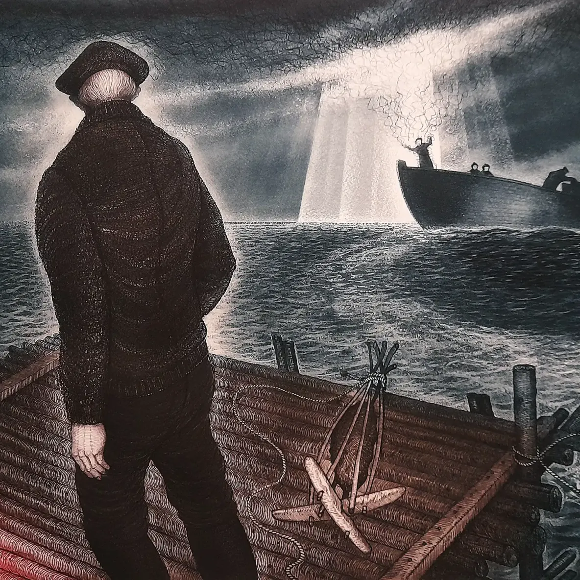 Дэвид Блэквуд — Молли Гловер покидает остров Брэгга, 1985 (офорт и акватинта на бумаге)