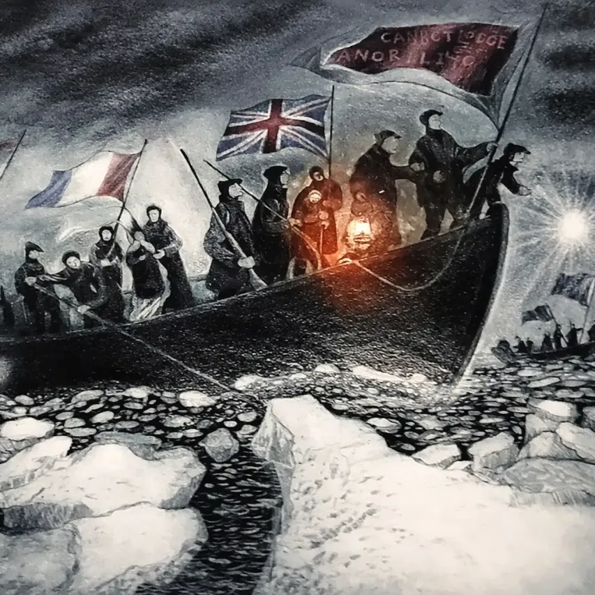 Дэвид Блэквуд — Поисковая партия, 1970-2021 (графит и цветной карандаш на бумаге)