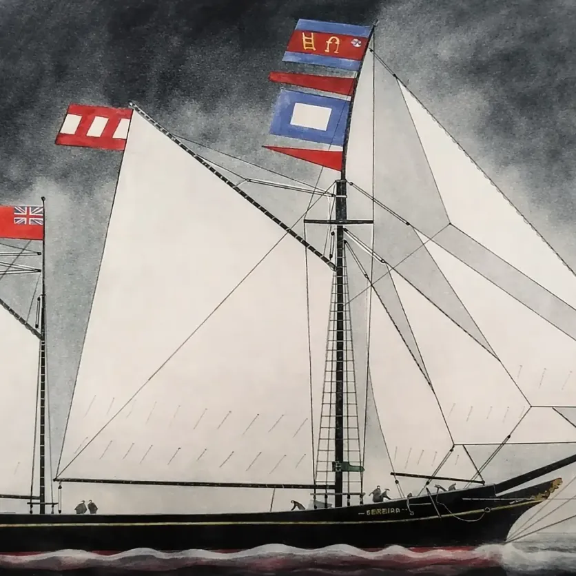 Дэвид Блэквуд — Рыболовное судно, покидающее Ньютаун, 1998 (офорт и акватинта на бумаге)