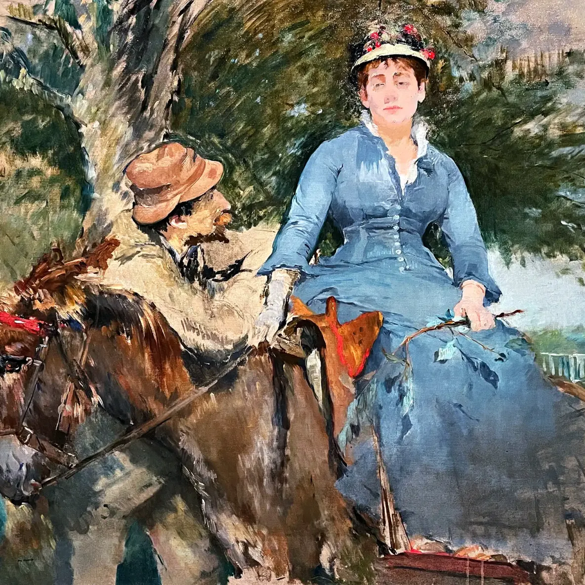 Ева Гонзалес — Поездка на ослике, 1880-1882 (холст, масло)